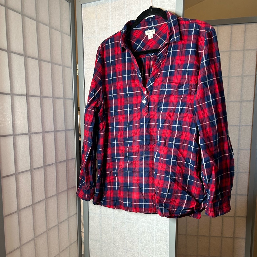 J Crew red/white/blue plaid blouse
